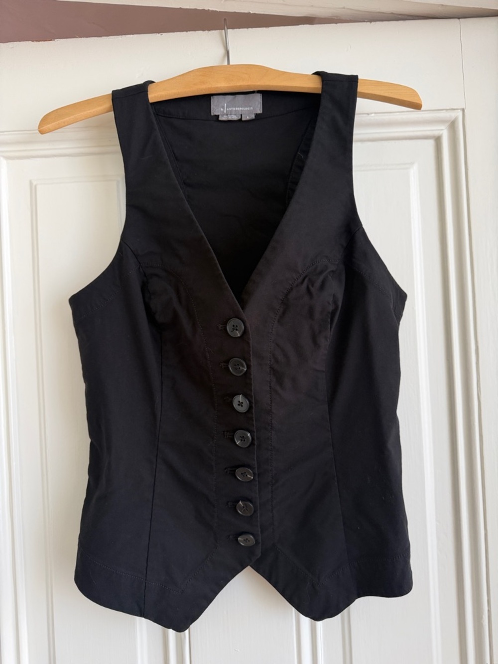 Anthropologie Halsey Slim Button Front Vest - Black - SMALL